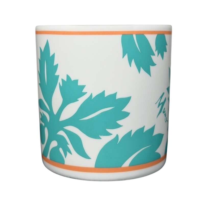 ULU Mamo turquoise floral vintage mug with a bright tropical design and an orange accent