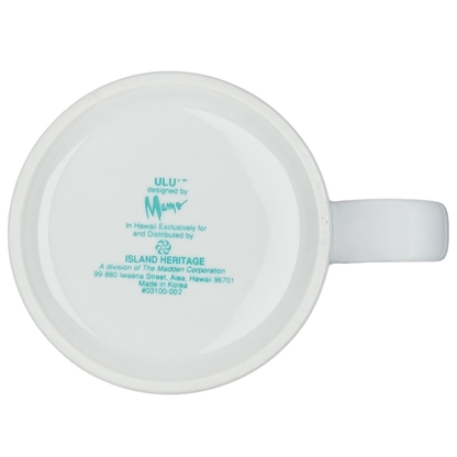 Bottom view of ULU Mamo turquoise floral vintage mug by Island Heritage showcasing design details