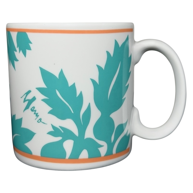 ULU Mamo turquoise floral vintage mug with a vibrant leaf design and orange accent