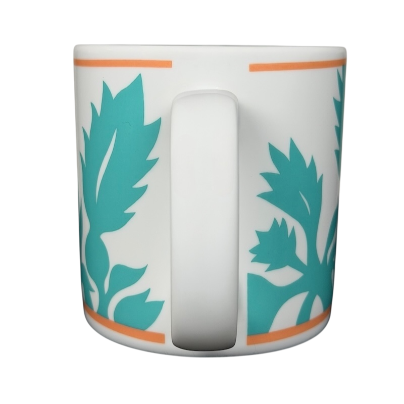ULU Mamo turquoise floral vintage mug with a modern design and vibrant leaf patterns