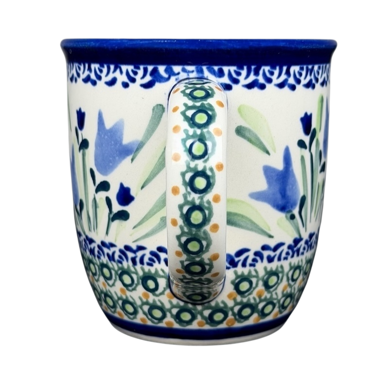 Unikat Boleslawiec blue bell floral mug with colorful hand-painted design and sturdy handle