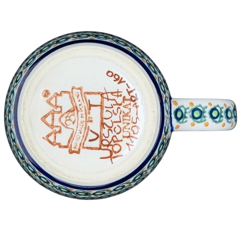 Unikat Boleslawiec blue bell floral mug showcasing intricate design and detail from Poland