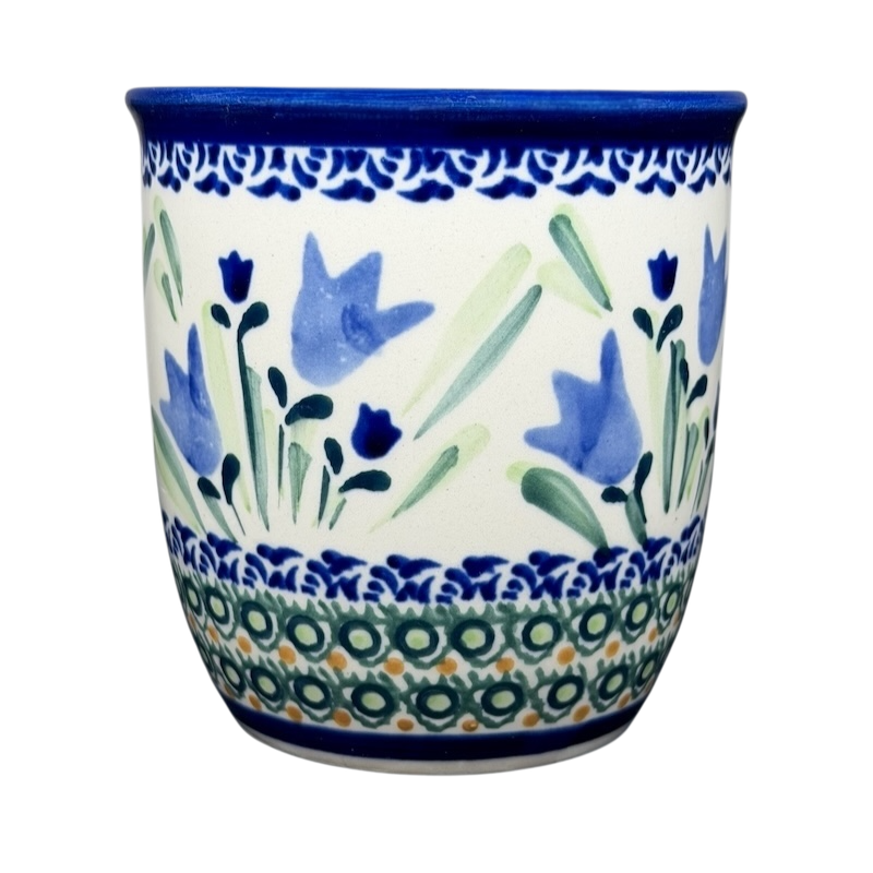 Unikat Boleslawiec blue bell floral mug featuring hand-painted flowers and intricate designs