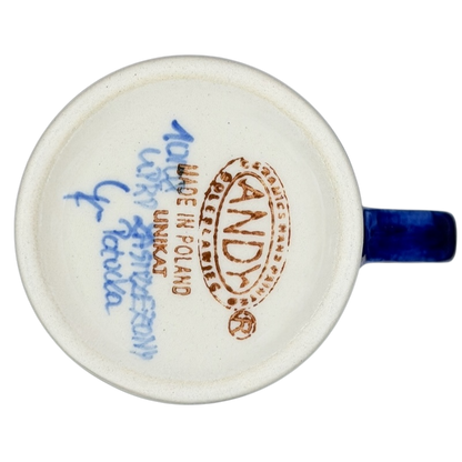 Underside view of Unikat Polish Pottery ANDY Boleslawiec Floral Mug showing its handcrafted details