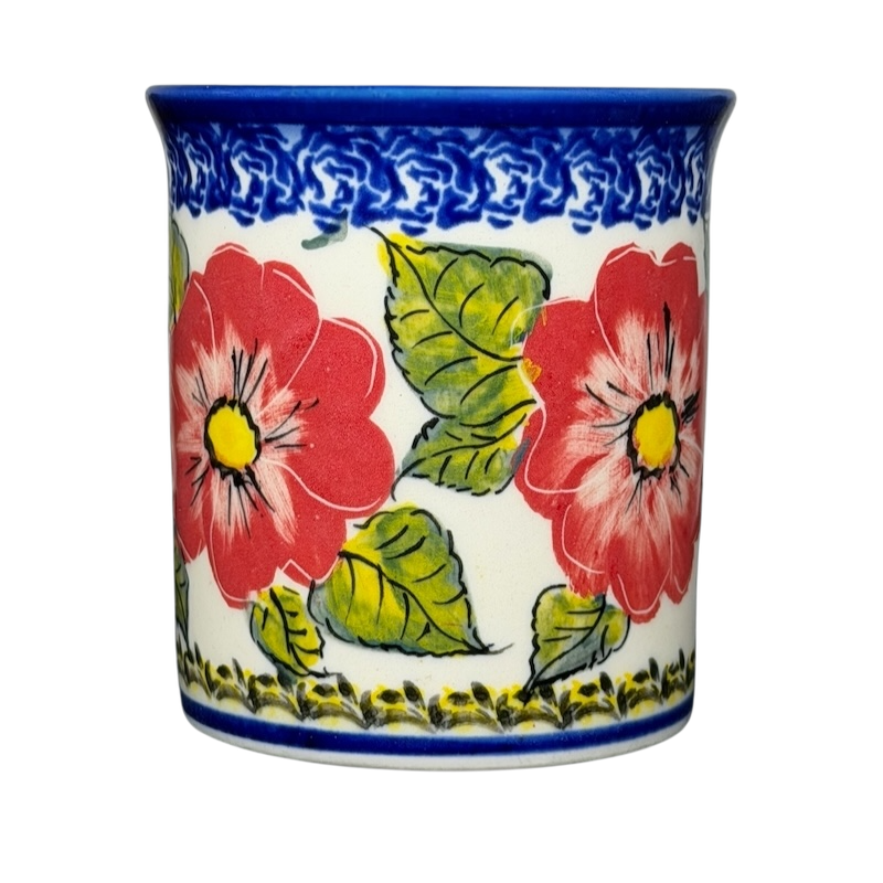 Unikat Polish Pottery Boleslawiec Kalich Floral Mug with Colorful Flower Design and Leaf Accents