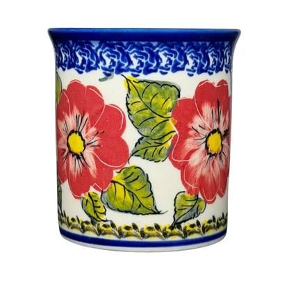 Unikat Polish Pottery Boleslawiec Kalich Floral Mug with Colorful Flower Design and Leaf Accents