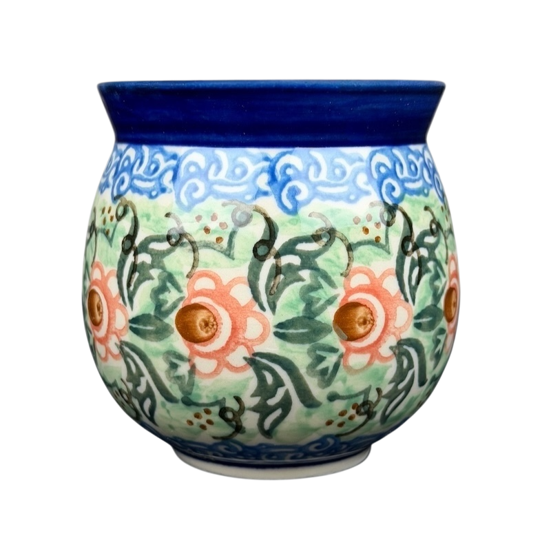 Unikat Polish pottery Boleslawiec mug with intricate floral design and vibrant colors
