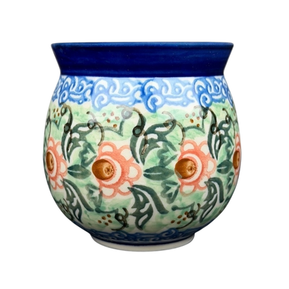 Unikat Polish pottery Boleslawiec mug with intricate floral design and vibrant colors