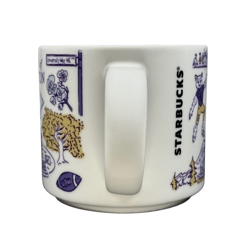 University of Washington Starbucks mug featuring campus landmarks and local designs