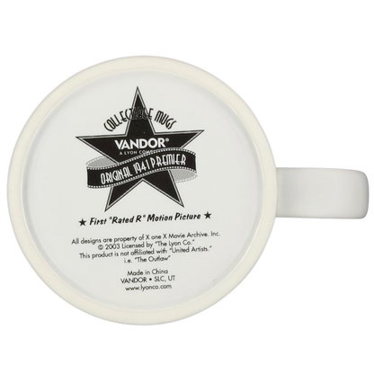 The Outlaw 1941 collectible mug from Vandor featuring a classic movie design on the bottom