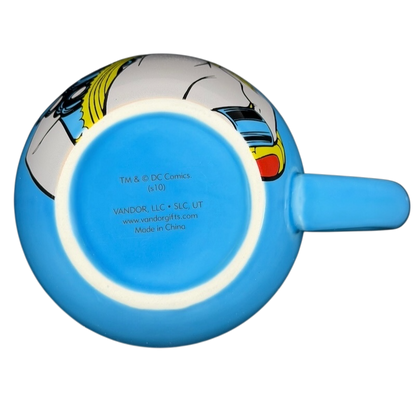 Bottom view of Wonder Woman Barrel Mug Vandor featuring a colorful design and glossy finish