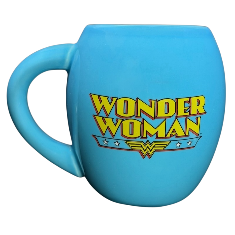 Wonder Woman Barrel Mug Vandor in blue with bold yellow and red Wonder Woman logo