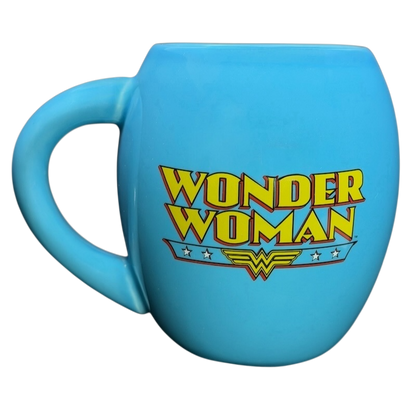 Wonder Woman Barrel Mug Vandor in blue with bold yellow and red Wonder Woman logo