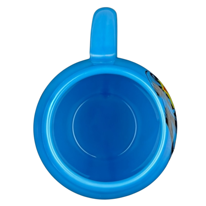 Top view of Wonder Woman Barrel Mug Vandor in bright blue with iconic design features