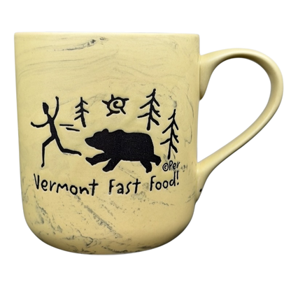Vermont Fast Food Bear Marble Mug featuring a bear and tree design for nature lovers