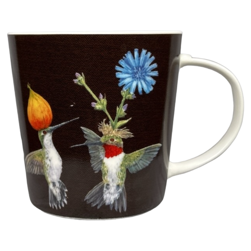 Vicki Sawyer Doug & Cheryl Hummingbirds Mug PPD featuring colorful hummingbird illustrations