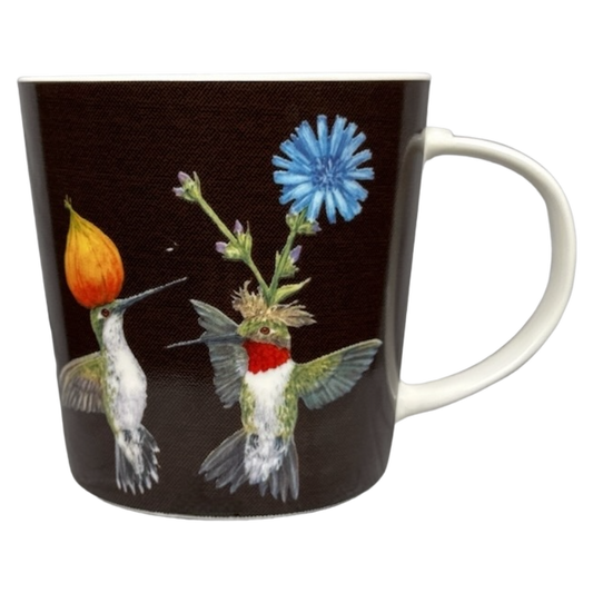 Vicki Sawyer Doug & Cheryl Hummingbirds Mug PPD featuring colorful hummingbird illustrations