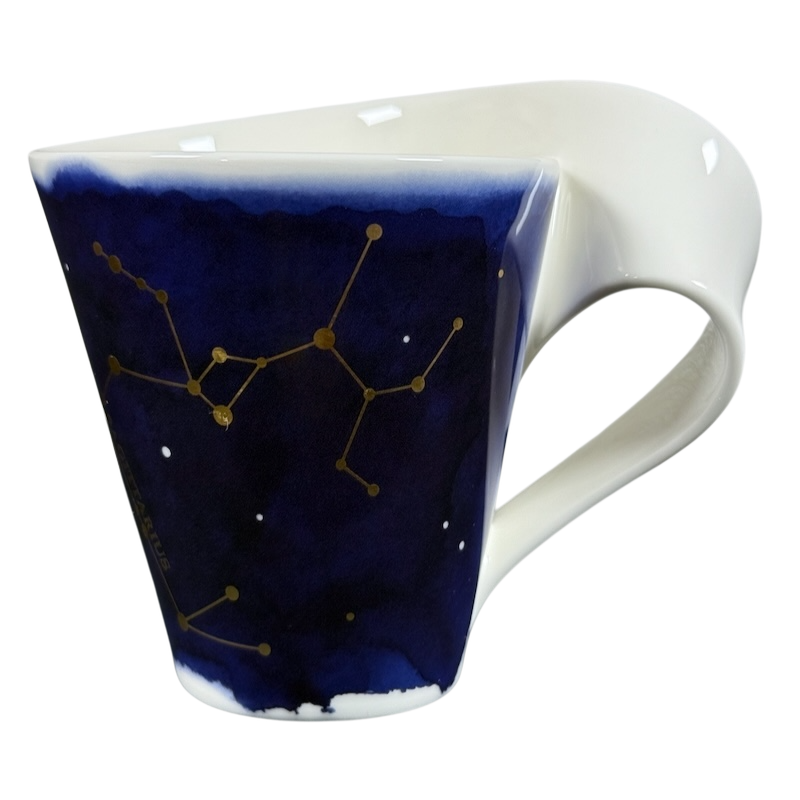 Villeroy and Boch New Wave Stars Sagittarius zodiac coffee mug with deep blue night sky and gold constellation design