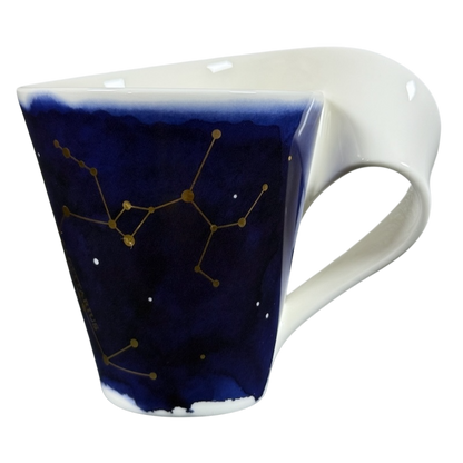 Villeroy and Boch New Wave Stars Sagittarius zodiac coffee mug with deep blue night sky and gold constellation design