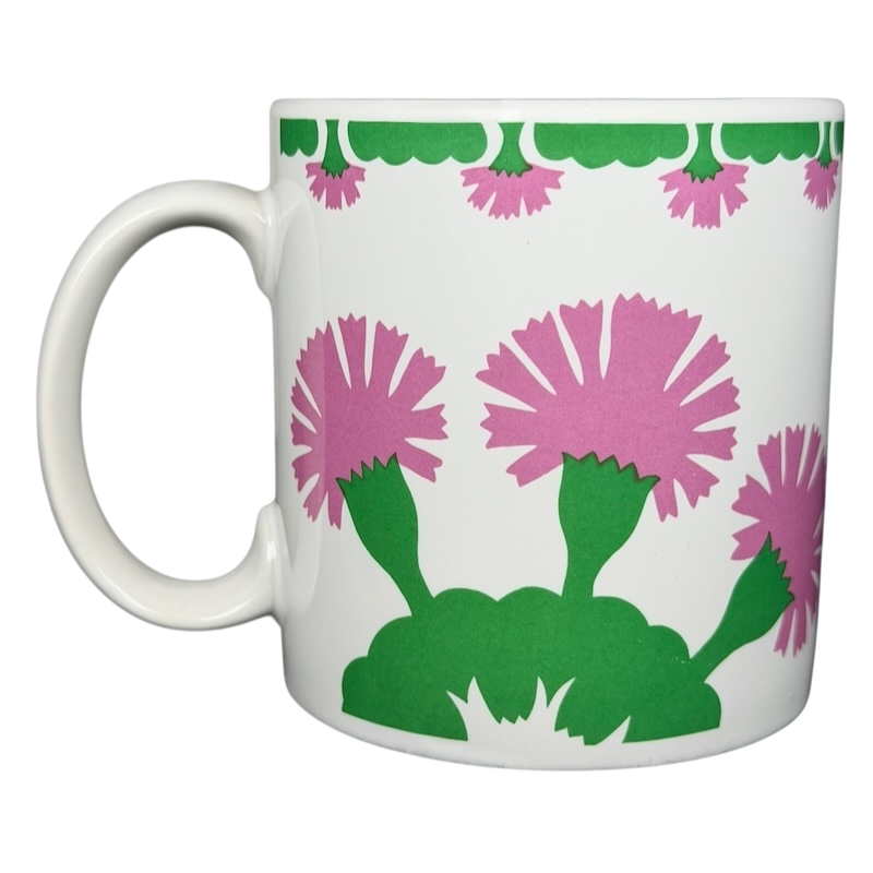 Vintage Aloha Airlines Mamo mug featuring colorful floral design with pink and green accents