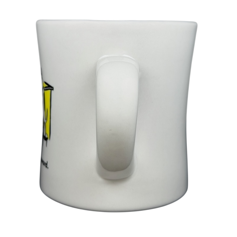 Vintage Bad Dog Wisdom Assess Risk & Reward mug showing a side view with a comfortable handle