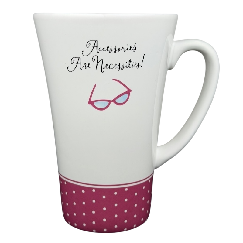 Hallmark vintage Barbie 45th accessories mug with pink polka dot design and fun quote