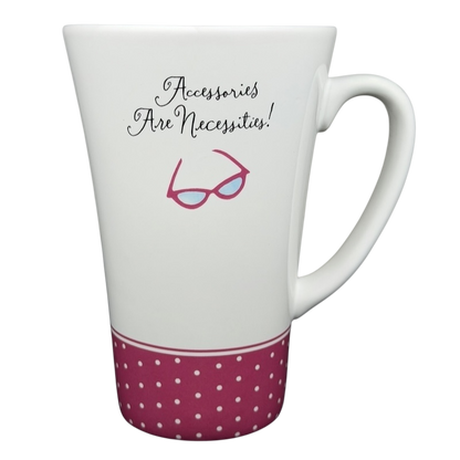 Hallmark vintage Barbie 45th accessories mug with pink polka dot design and fun quote