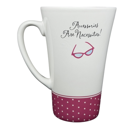 Hallmark vintage Barbie 45th accessories mug with pink polka dots and stylish glasses design