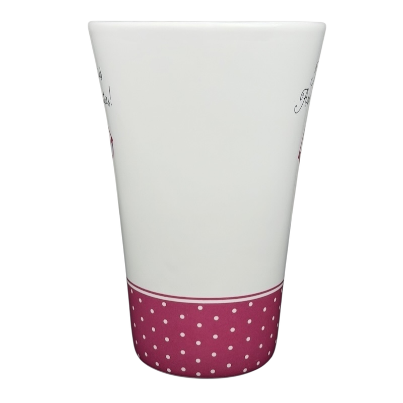 Hallmark vintage Barbie 45th accessories mug featuring pink polka dots and playful graphics