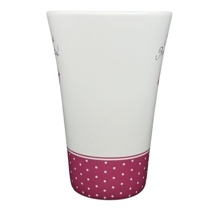 Hallmark vintage Barbie 45th accessories mug featuring pink polka dots and playful graphics