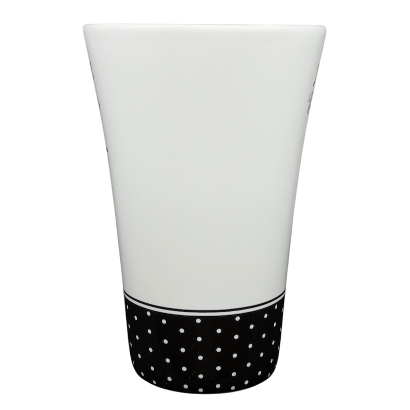Hallmark vintage Barbie 45th Buy The Shoes mug in white with black polka dot design and elegant shape