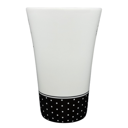 Hallmark vintage Barbie 45th Buy The Shoes mug in white with black polka dot design and elegant shape