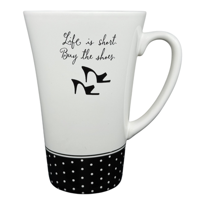 Hallmark vintage Barbie 45th Buy The Shoes mug with polka dot design and motivational quote