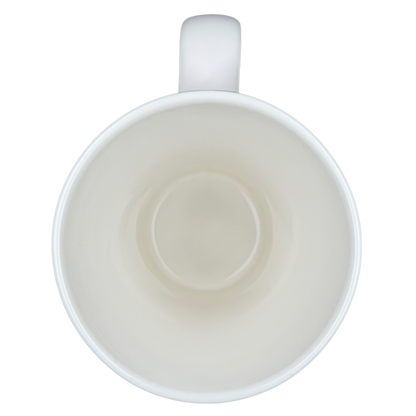 Inside view of the vintage Barbie 45th Buy The Shoes mug showing a simple white interior