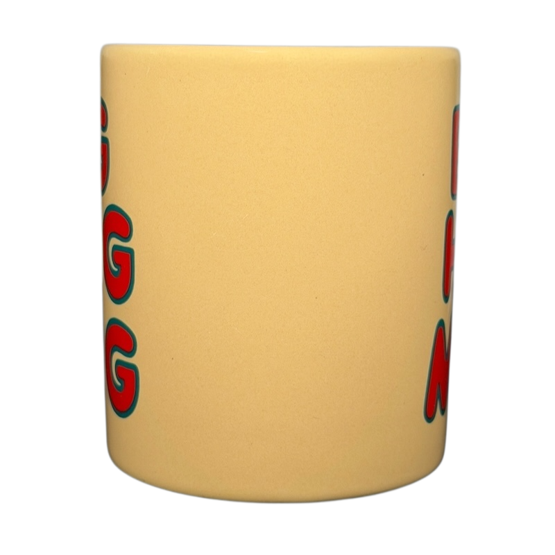 Vintage Big Hug Mug in yellow with playful lettering for enjoying warm beverages