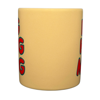 Vintage Big Hug Mug in yellow with playful lettering for enjoying warm beverages