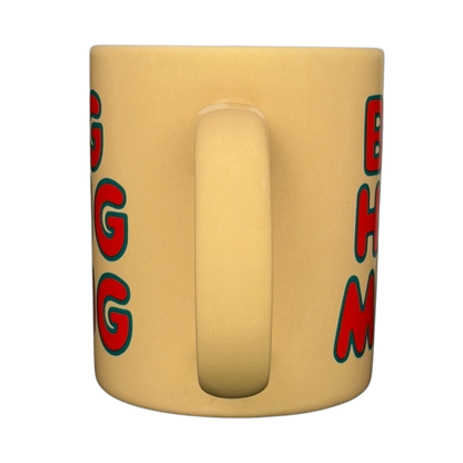 Vintage Big Hug Mug in yellow with colorful bold lettering for a cheerful coffee experience