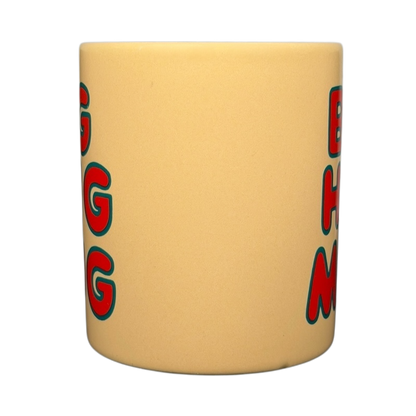 Vintage Big Hug Mug in soft yellow with colorful lettering for a cheerful beverage experience