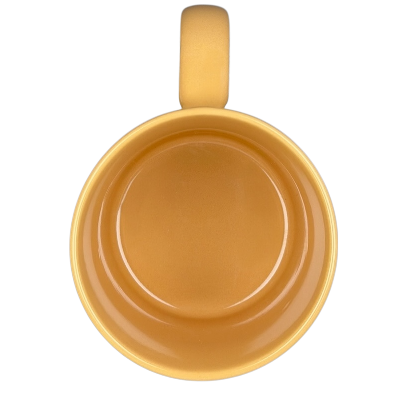 Overhead view of the vintage Big Hug Mug in warm yellow color with a smooth finish