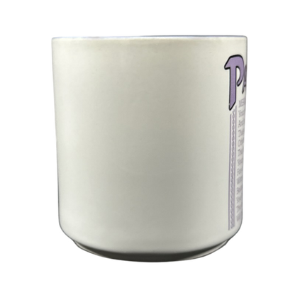 Vintage collectible PATRICIA name mug featuring unique purple lettering on a white ceramic surface