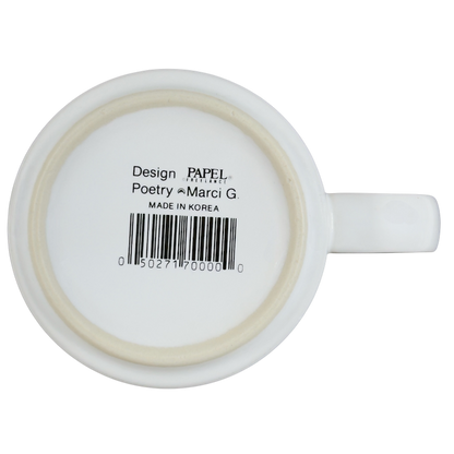 Bottom view of vintage collectible RON name mug by Papel with barcode and design details