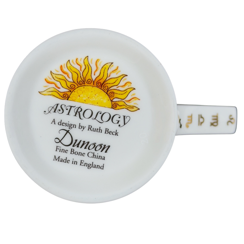 Vintage Dunoon Leo Zodiac mug featuring a sun design and astrology theme, made from fine bone china