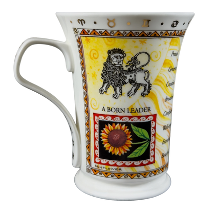 Vintage Dunoon Leo Zodiac mug featuring a lion design and the text A Born Leader