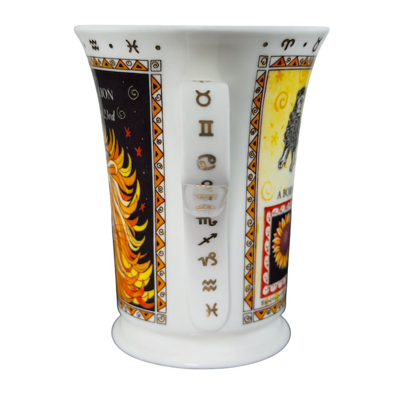 Vintage Dunoon Leo Zodiac mug featuring intricate zodiac designs and vibrant colors