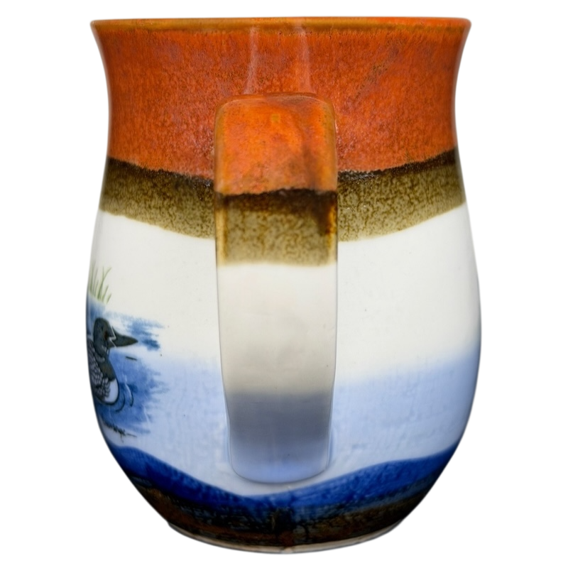 Vintage Otagiri loon mug featuring a colorful design with a loon on a lake scene