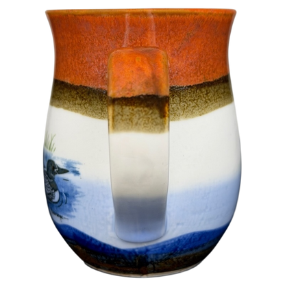 Vintage Otagiri loon mug featuring a colorful design with a loon on a lake scene