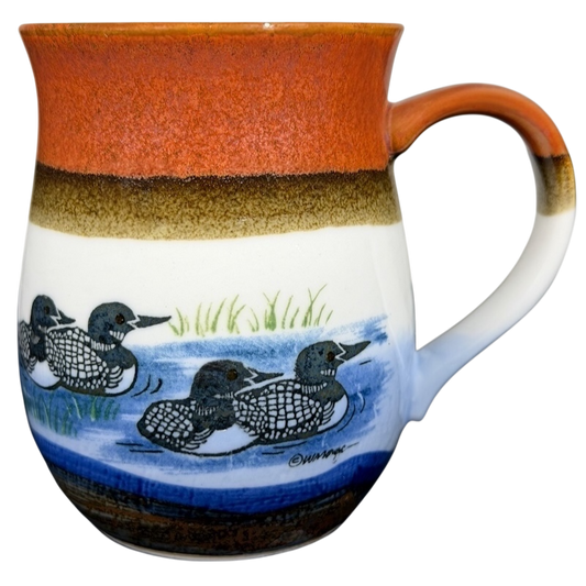 Vintage Otagiri loon mug featuring detailed duck design and earthy tones