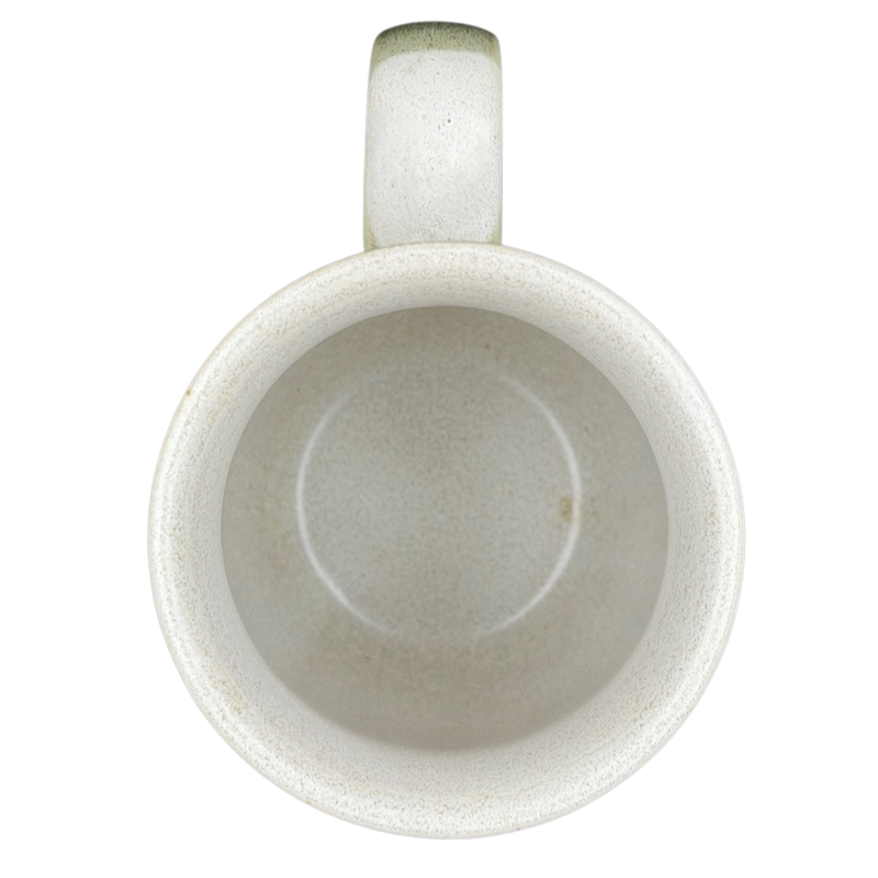 Top view of a vintage Otagiri seagull harbor mug featuring a simple speckled design