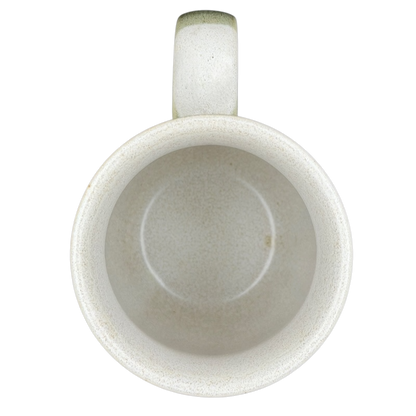 Top view of a vintage Otagiri seagull harbor mug featuring a simple speckled design