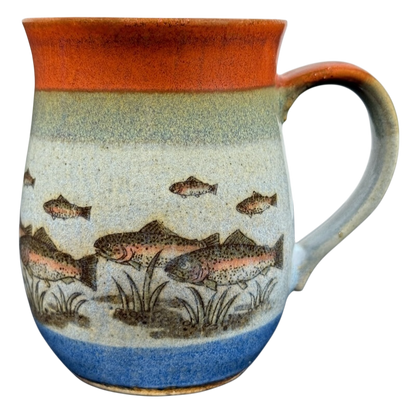 Vintage Otagiri trout tankard mug featuring colorful trout and aquatic design on ceramic